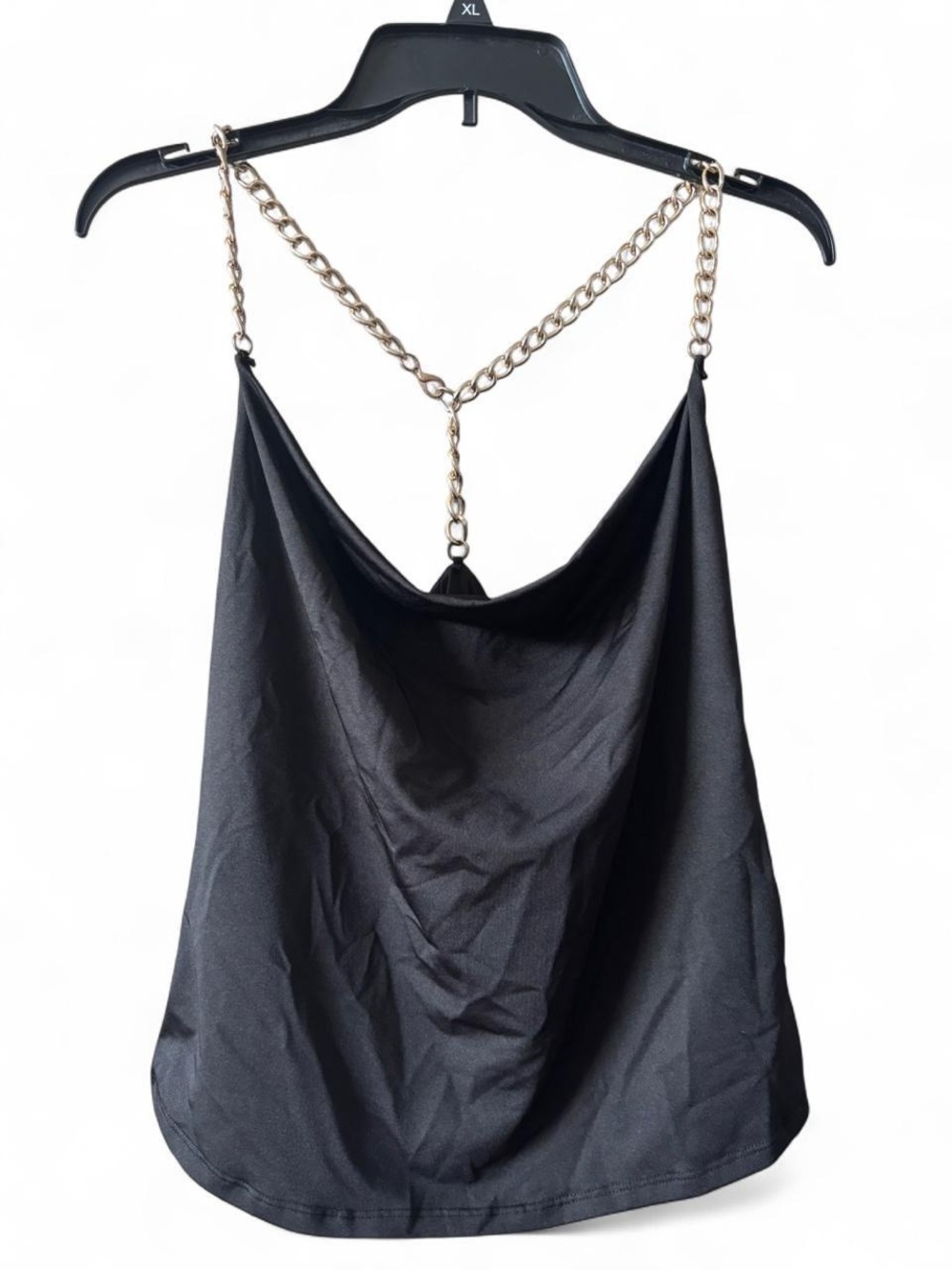Guess Black Cowl Neck Tank Top with Gold Chain Straps
